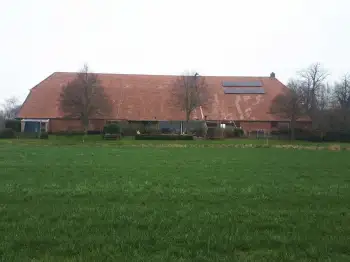 Volledige dakvernieuwing met hergebruik van oude pannen op boerderij in Beerte