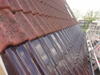 In Bovensmilde oude dakpannen vervangen voor de nieuwe f12U dakpannen van Nelskamp